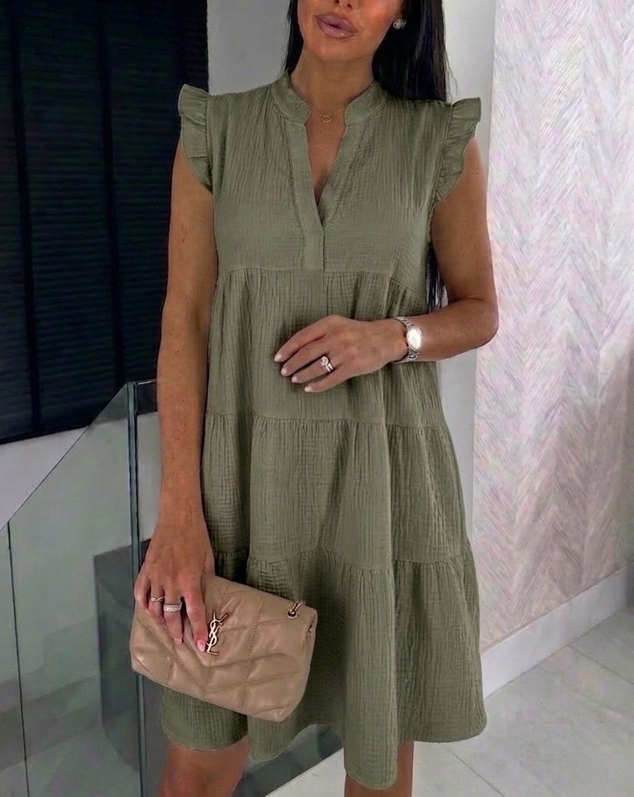 Robe en gaz de coton kaki